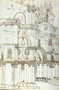 Architectural study of the Northern Facade of the Basilica di San Marco opposite S. Basso in Venice