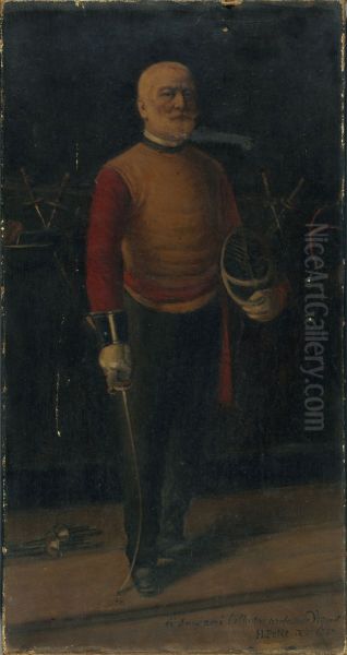 Autoportrait en maitre d'armes Oil Painting by Henri Petit