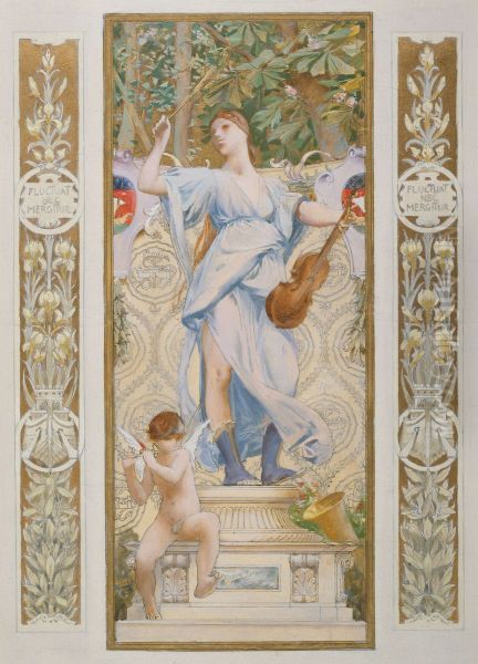Esquisse pour l'escalier des Fetes de l'Hotel de Ville de Paris : La Musique Oil Painting by Luc-Olivier Merson