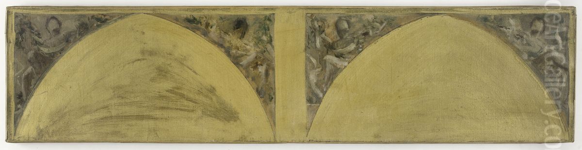 Esquisse pour le salon des Arts de l'Hotel de Ville de Paris : Figures portant des banderoles Oil Painting by Theobald Chartran