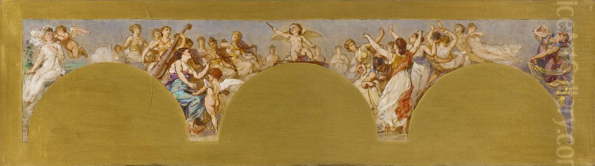 Esquisse pour le salon des Arts de l'Hotel de Ville : La Musique et la Danse Oil Painting by Pierre-Paul-Leon Glaize