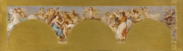 Esquisse pour le salon des Arts de l'Hotel de Ville : La Musique et la Danse Oil Painting by Pierre-Paul-Leon Glaize