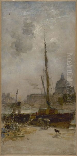 Esquisse pour le salon des Arts de l'Hotel de Ville de Paris : Le port Saint-Nicolas Oil Painting by Charles Lapostolet