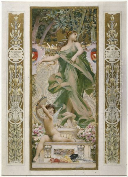 Esquisse pour l'escalier des Fetes de l'Hotel de Ville de Paris : La Danse Oil Painting by Luc-Olivier Merson