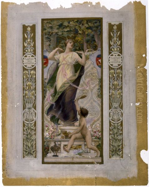 Esquisse pour l'escalier des Fetes de l'Hotel de ville de Paris : La Toilette feminine Oil Painting by Luc-Olivier Merson