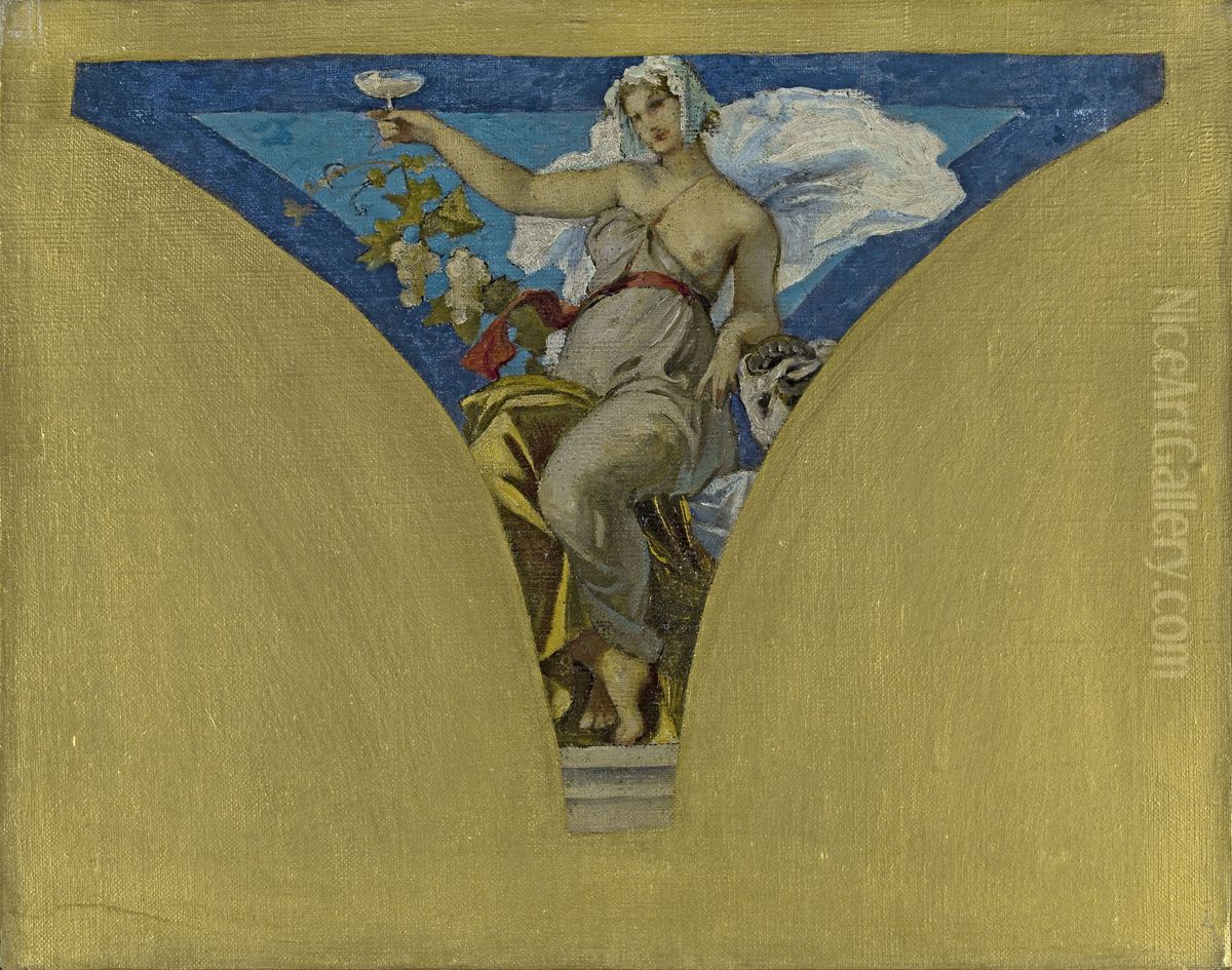 Esquisse pour la salle des Fetes de l'Hotel de Ville de Paris : La Champagne Oil Painting by Francois Emile Ehrmann