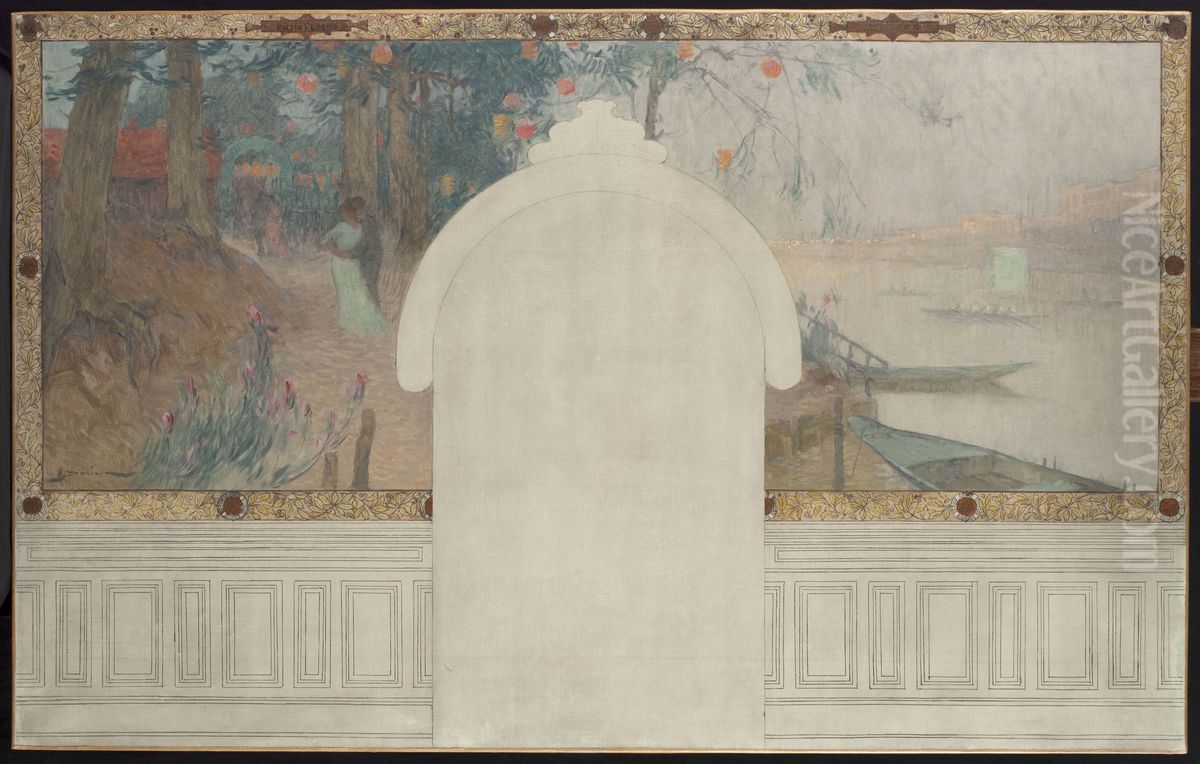 Esquisse pour la mairie d'Asnieres : Printemps. La Seine a Asnieres Oil Painting by Henri Gaston Darien