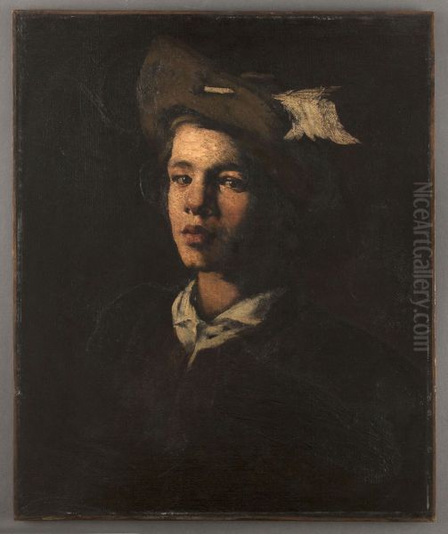 Jeune homme au chapeau Oil Painting by Augustin Theodule Ribot