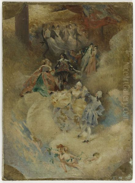 Esquisse pour la salle des fetes de l'Hotel de Ville de Paris : La Peinture a travers les ages - La Danse a travers les ages Oil Painting by Aime Morot
