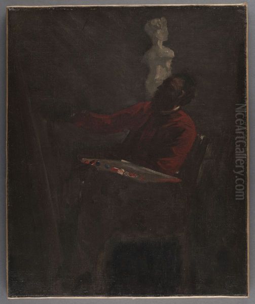 Carpeaux en veston rouge peignant dans son atelier Oil Painting by Jean-Baptiste Carpeaux