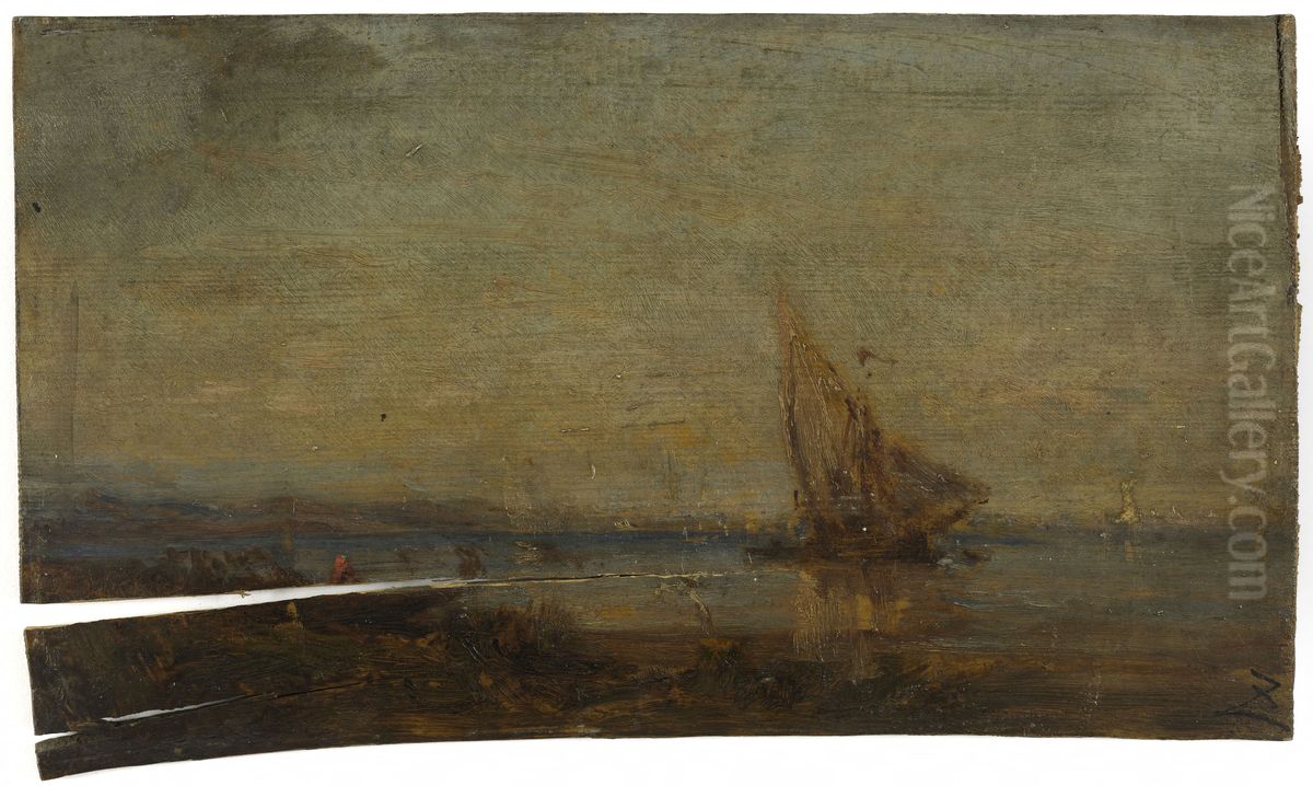 Devant Martigues, la voile jaune Oil Painting by Felix Ziem