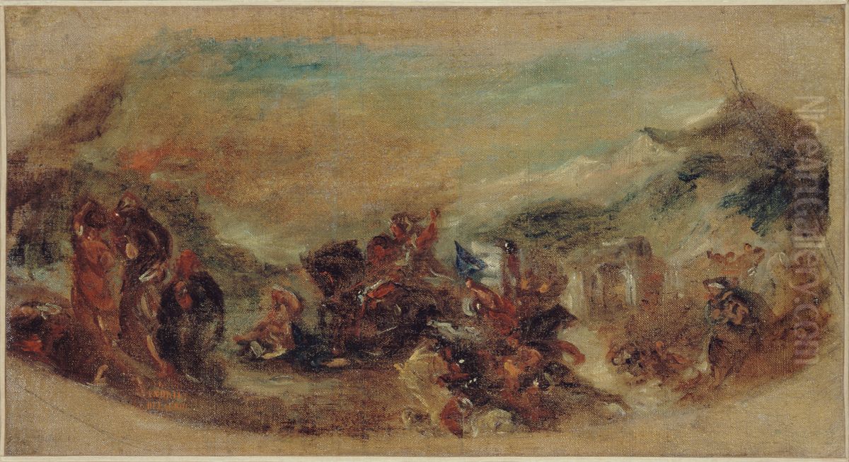 Esquisse pour la bibliotheque du palais Bourbon : Attila suivi de ses hordes barbares foule aux pieds l'Italie et les Arts Oil Painting by Eugene Delacroix
