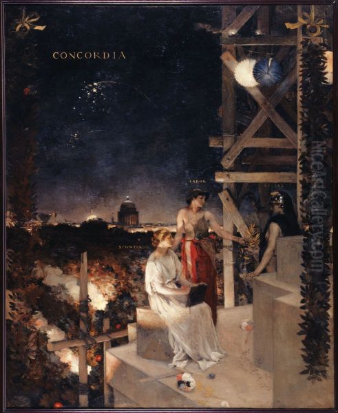 Souvenir de fete a Paris Oil Painting by Jean-Charles Cazin