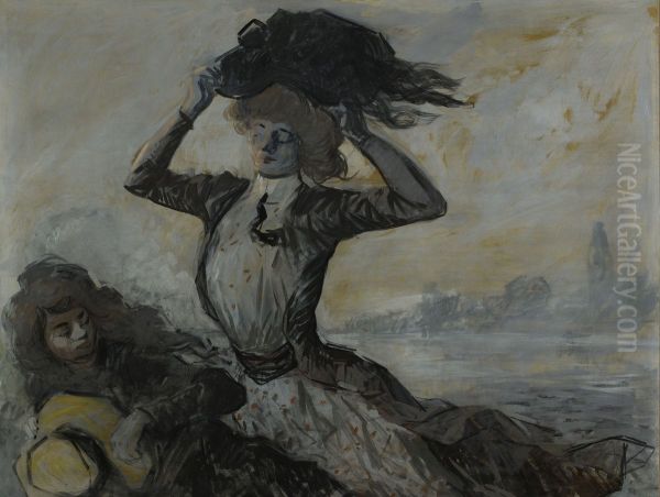 Depart, le coup de vent Oil Painting by Jean-Louis Forain