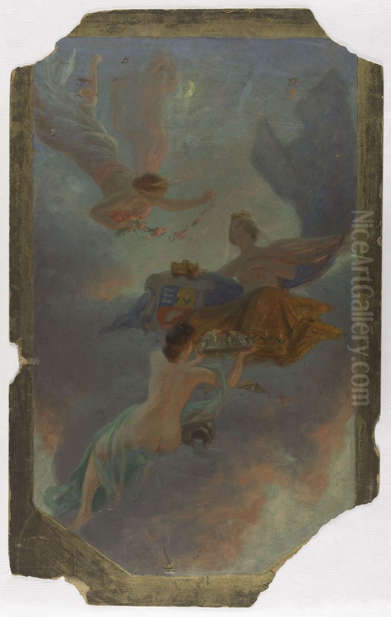 Esquisse pour la mairie d'Asnieres : La Ville d'Asnieres et la Seine Oil Painting by Henry Bouvet