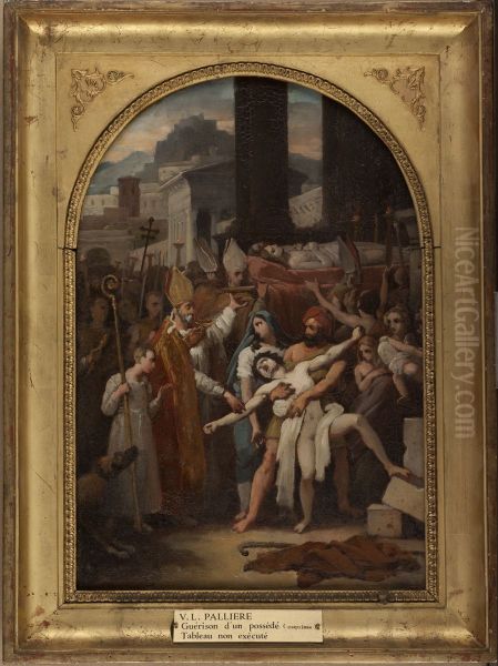Esquisse pour l'eglise Saint-Gervais : Guerison d'un possede lors de la translation des corps de saint Gervais et de saint Protais Oil Painting by Louis-Vincent-Leon Palliere