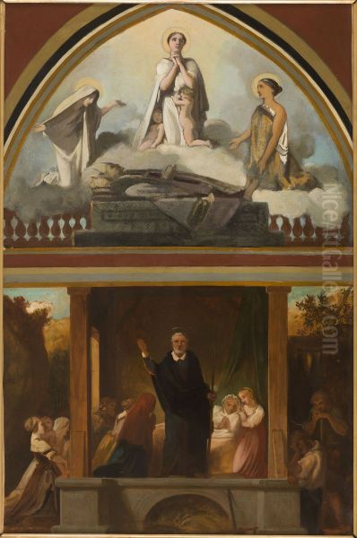 Esquisse pour l'eglise Saint-Severin : Les courses apostoliques de saint Francois de Sales - L'apotheose de saint Francois de Sales Oil Painting by Victor Mottez