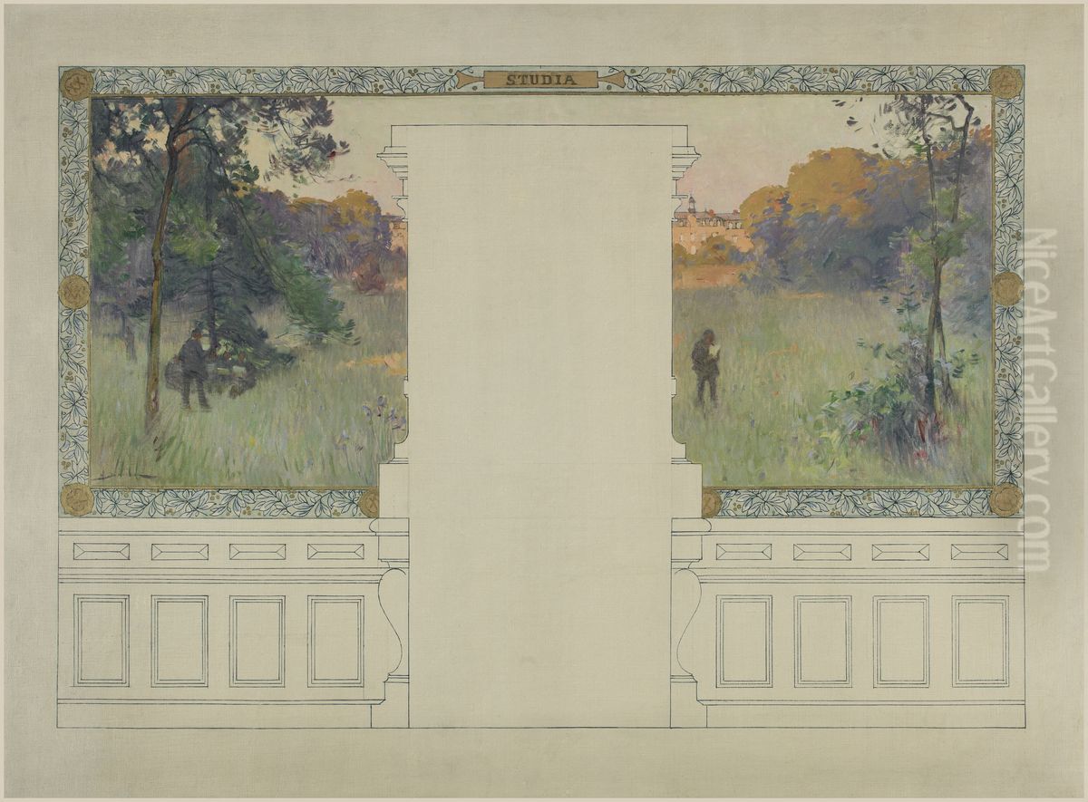 Esquisse pour la salle des fetes de la mairie de Vanves : Studia Oil Painting by Henri Gaston Darien