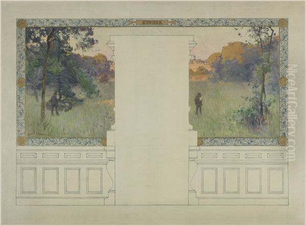 Esquisse pour la salle des fetes de la mairie de Vanves : Studia Oil Painting by Henri Gaston Darien
