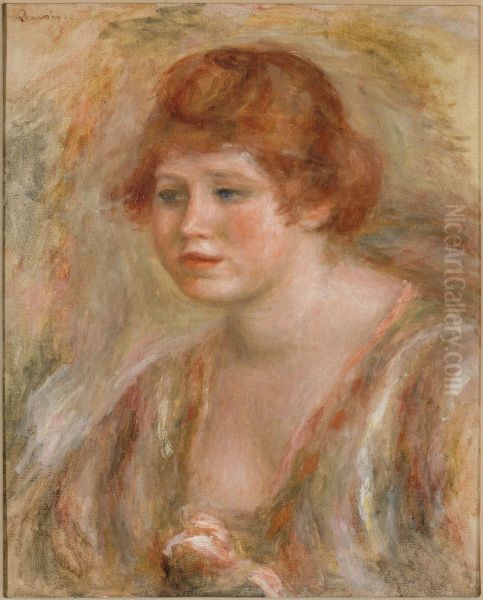 Jeune femme a la rose Oil Painting by Pierre Auguste Renoir