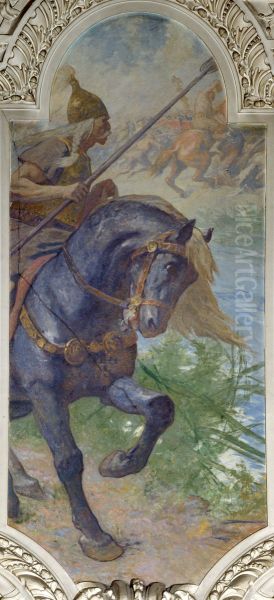 Histoire de Paris, la bataille de Lutece : Camulogene, chef des Parisii attaque Labienus, lieutenant de Cesar Oil Painting by Fernand Cormon