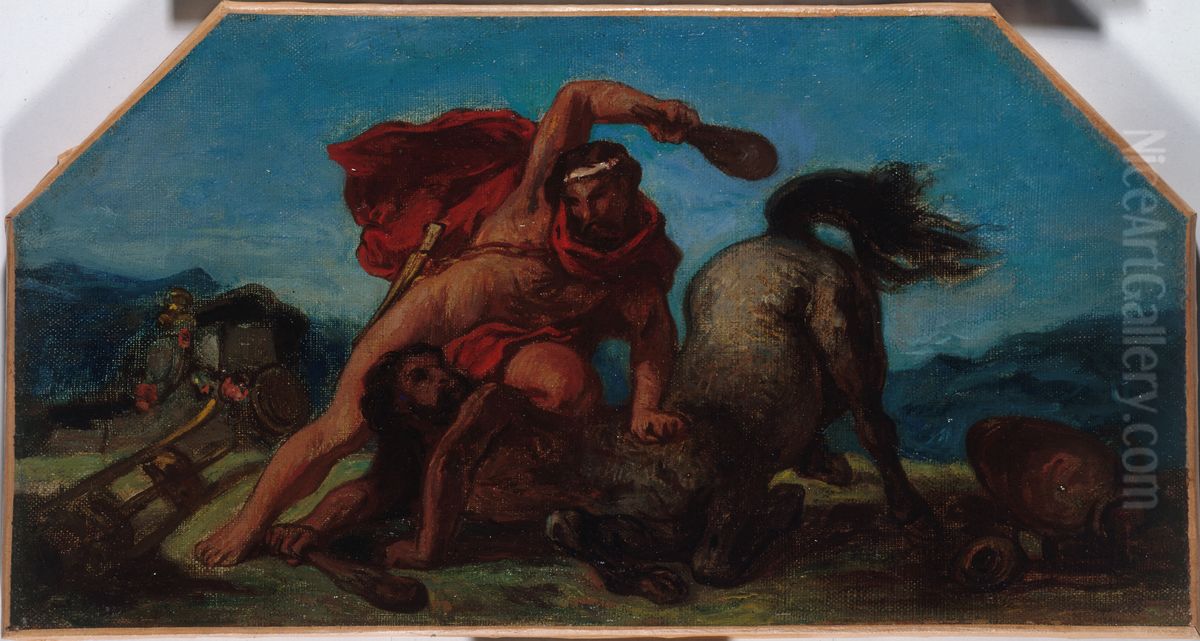 Esquisse pour le salon de la Paix a l'Hotel de Ville de Paris : Hercule tuant le centaure Nessus Oil Painting by Eugene Delacroix