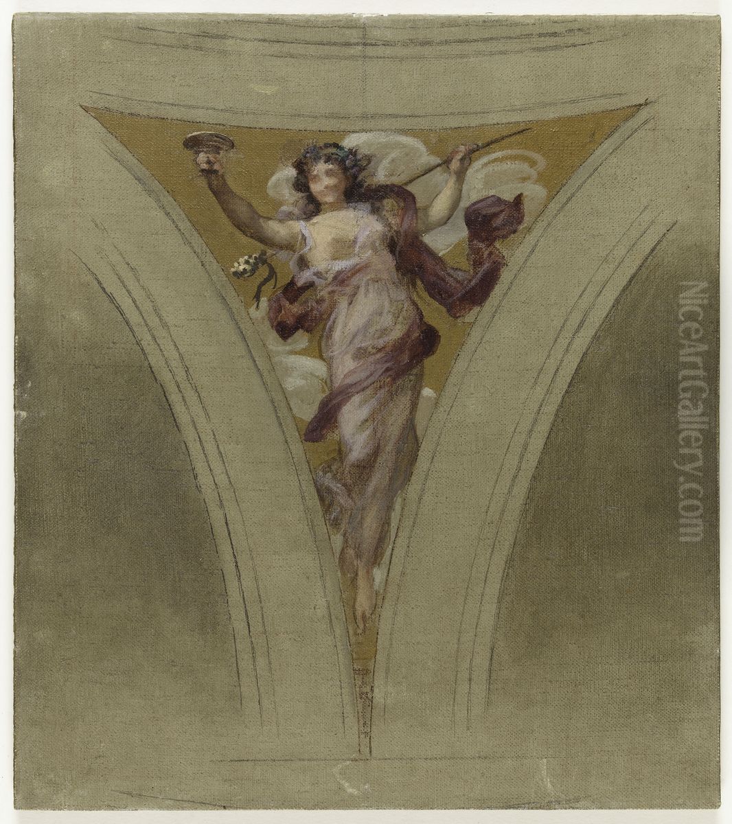 Esquisse pour l'escalier des fetes de l'Hotel de Ville de Paris : La chanson bacchique Oil Painting by Francois Schommer