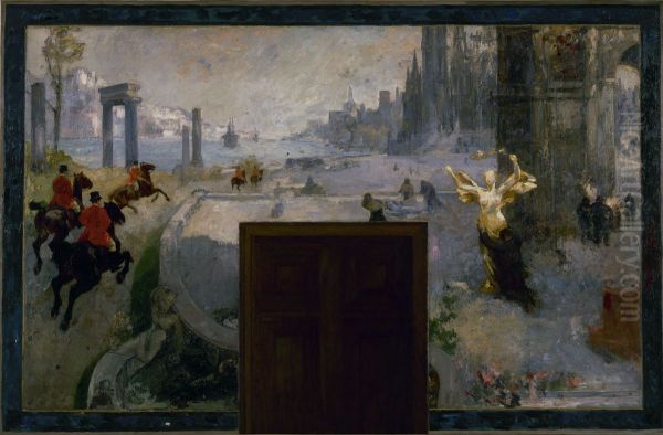 Esquisse pour l'Hotel de Ville de Paris : Art, Mouvement, Travail, Lumieres Oil Painting by Alfred Philippe Roll
