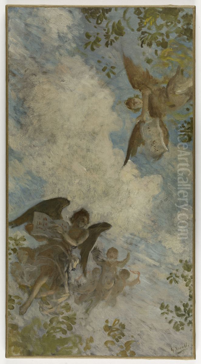 Esquisse pour le plafond de la bibliotheque de l'Hotel de Ville de Paris : Genie des lettres. Oil Painting by Henry Lerolle