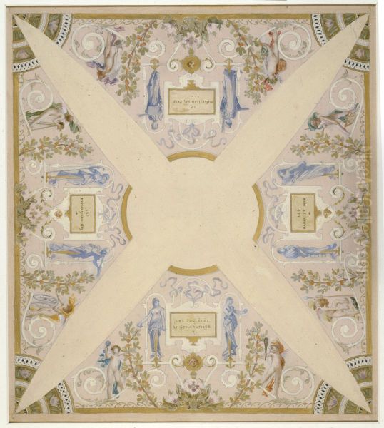 Esquisse pour l'escalier des Fetes de l'Hotel de Ville de Paris : Aout Oil Painting by Luc-Olivier Merson