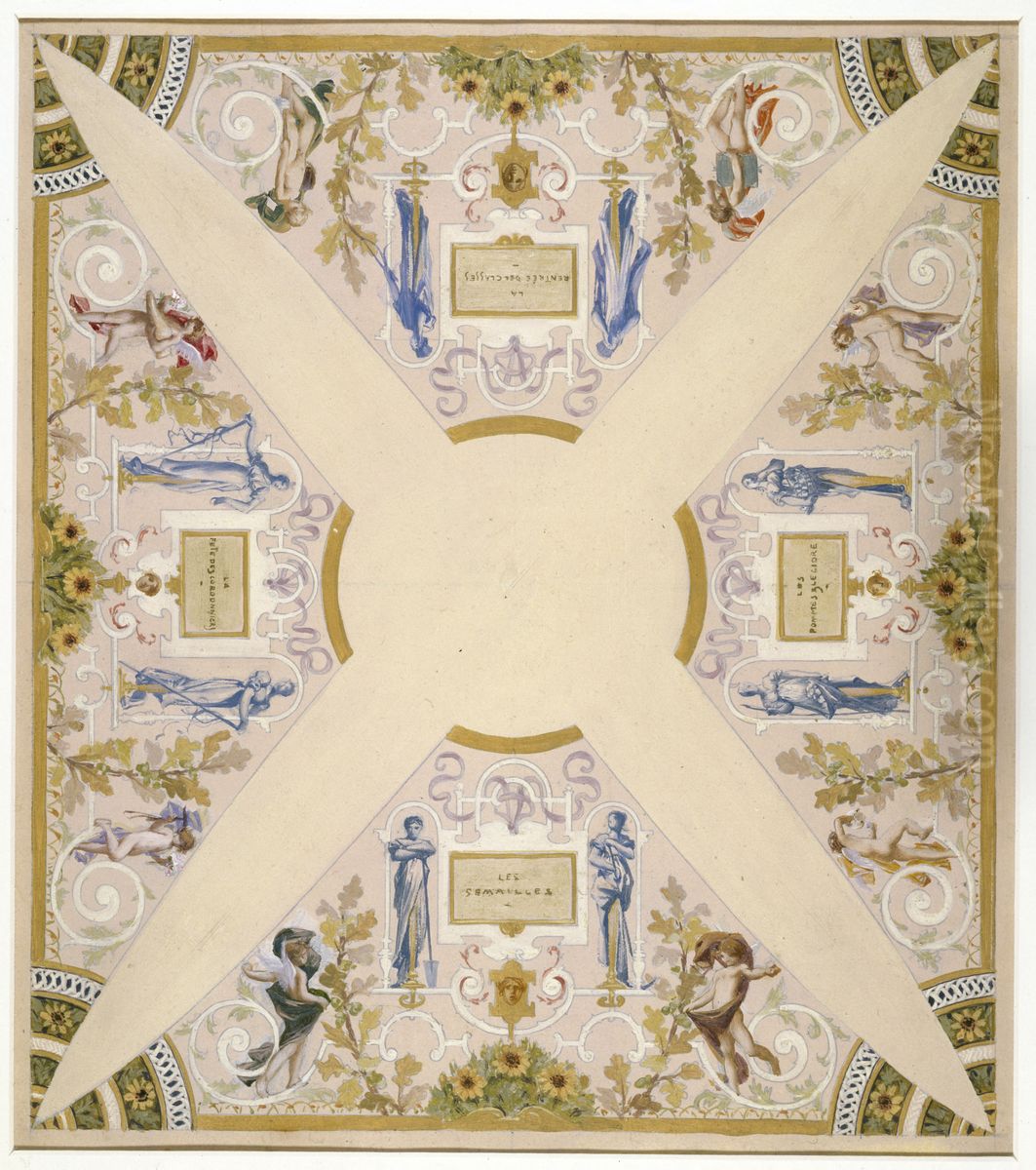 Esquisse pour l'escalier des Fetes de l'Hotel de Ville de Paris : Octobre Oil Painting by Luc-Olivier Merson