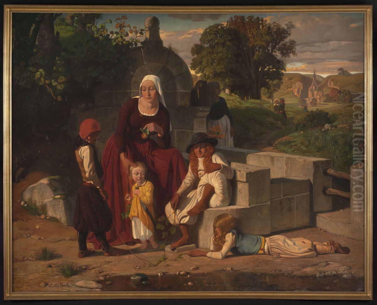 A la fontaine Oil Painting by Louis Nicolas Matout