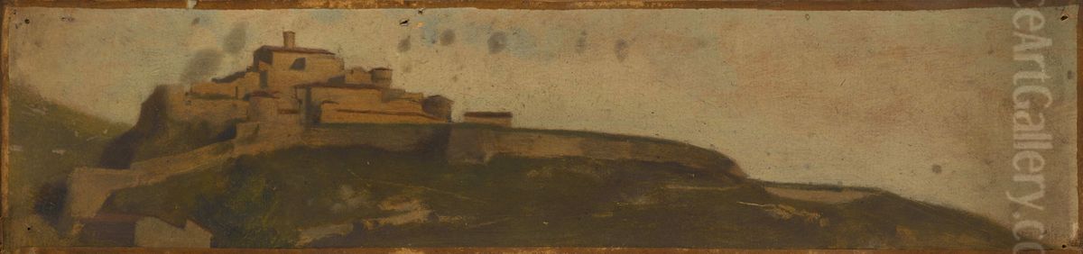 Paysage d'Italie, village fortifie sur la colline Oil Painting by Jean-Jacques Henner