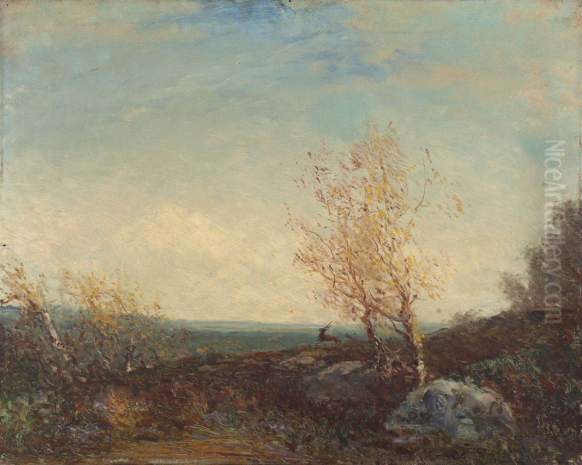 Cerf dans la foret de Fontainebleau Oil Painting by Felix Ziem