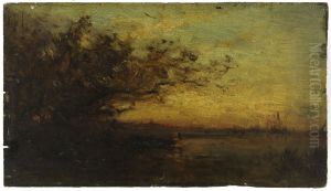Plan d'eau, soleil couchant. Au revers : Deux etudes