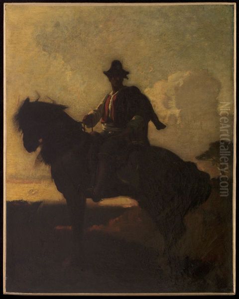 Berger a cheval dans la campagne de Rome Oil Painting by Francois Chifflart