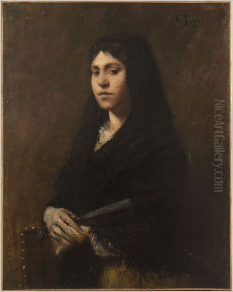 Femme a l'eventail Oil Painting by Alexandre Falguiere