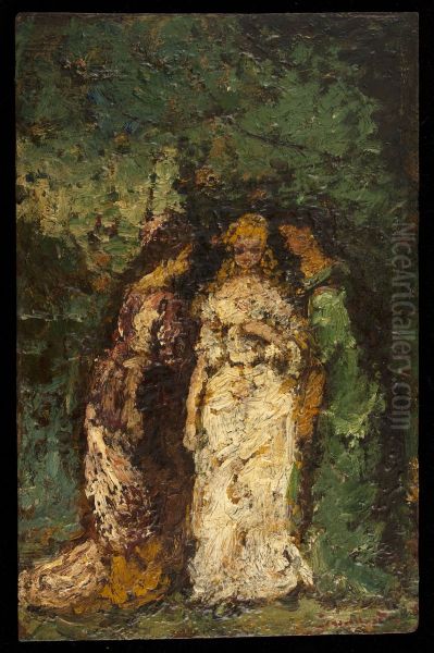 Trois femmes sous les arbres Oil Painting by Adolphe Joseph Thomas Monticelli