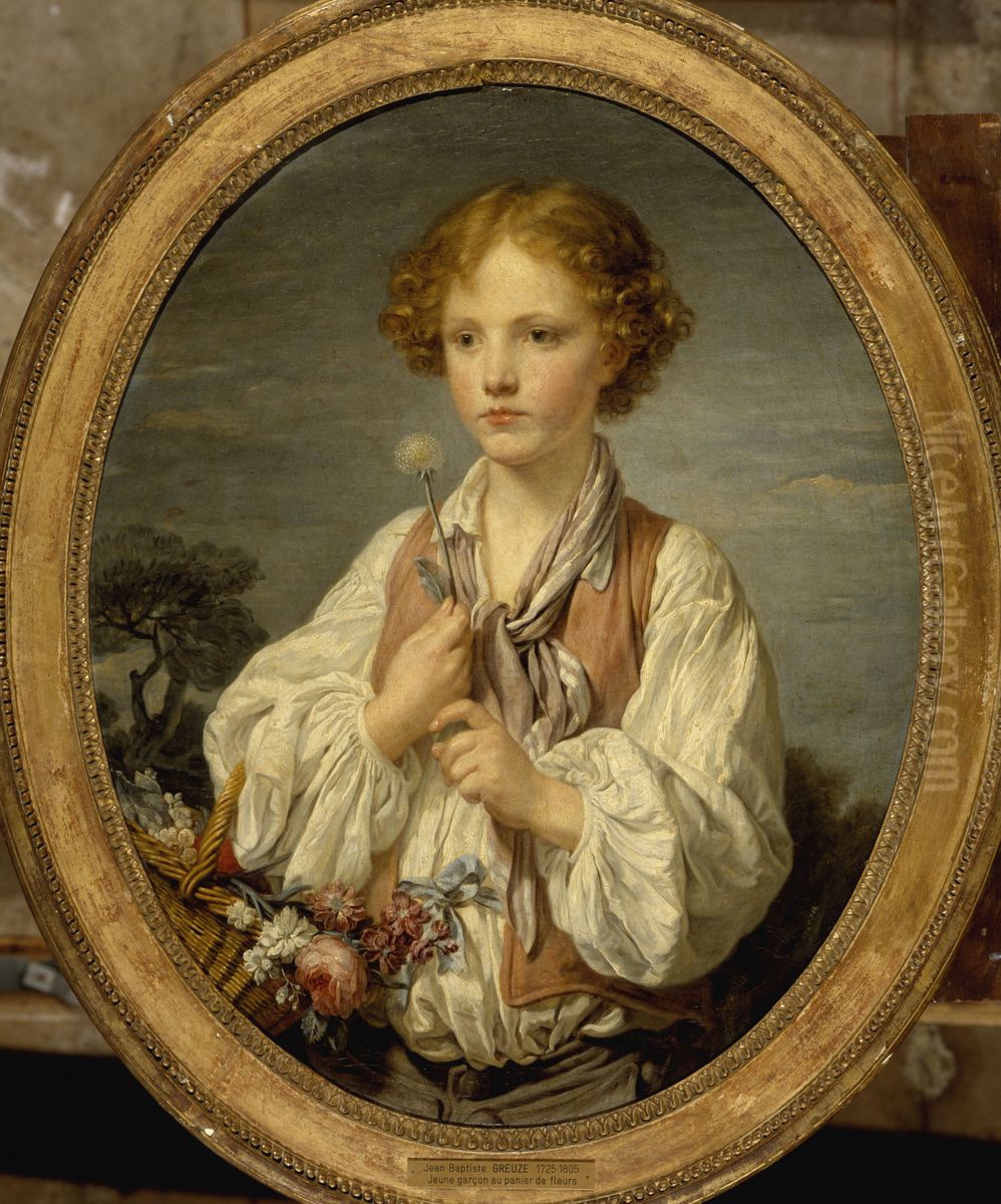 Jeune berger qui tente le sort pour savoir s'il est aime de sa bergere Oil Painting by Jean-Baptiste Greuze Jeune berger qui tente le sort pour savoir s'il est aime de sa bergere Oil Painting by Jean-Baptiste Greuze