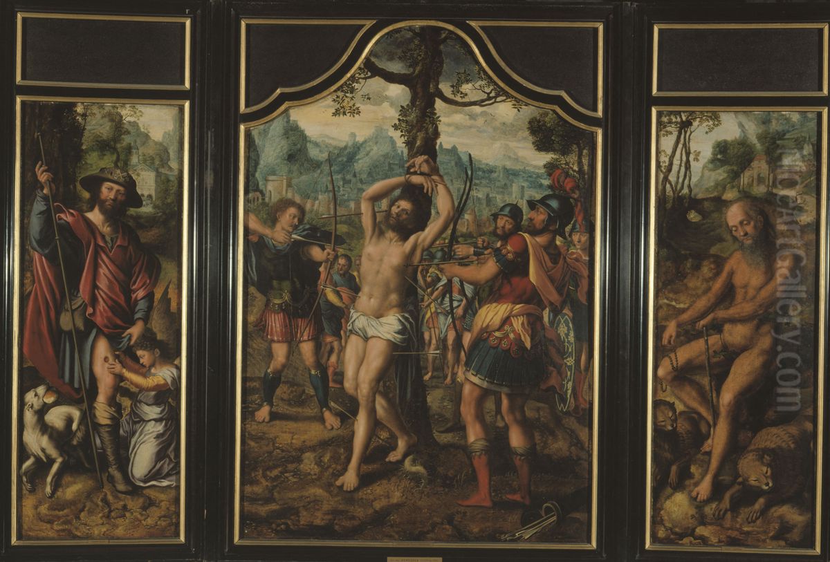 Triptych of the Martyrdom of St Sebastian Oil Painting by Jan Sanders Van Hemessen