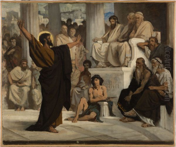 Esquisse pour l'eglise de Courbevoie : Saint Paul l'Areopage Oil Painting by Edouard Debat-Ponsan