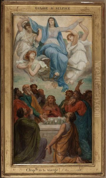 Esquisse pour l'eglise Saint-Sulpice : L'Assomption de la Vierge Oil Painting by Emile ( Jean Baptiste Philippe) Bin