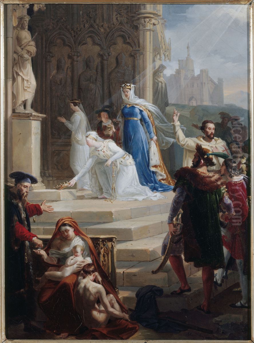 Esquisse pour l'eglise Sainte-Elisabeth : Sainte Elisabeth, reine de Hongrie, deposant sa couronne aux pieds de l'image de Jesus-Christ Oil Painting by Merry-Joseph Blondel