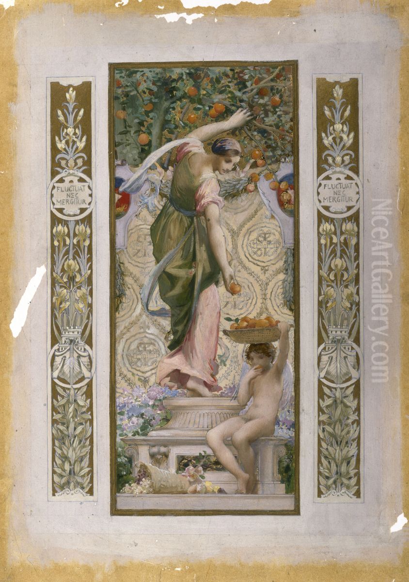 Esquisse pour l'escalier des fetes de l'Hotel de Ville de Paris : Les Fruits Oil Painting by Luc-Olivier Merson