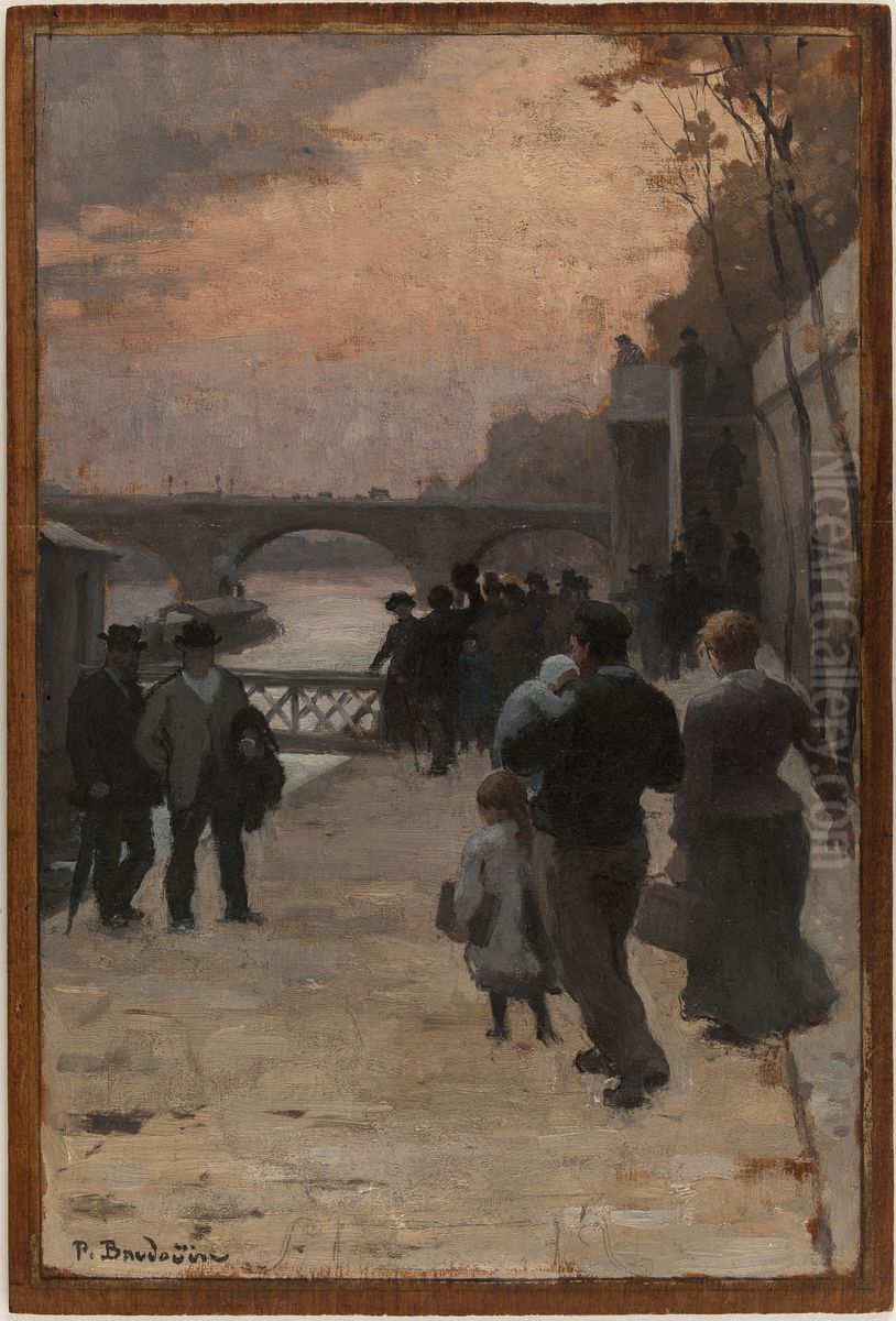 Esquisse pour l'Hotel de Ville de Paris : Le soir a Paris. Oil Painting by Paul Baudouin