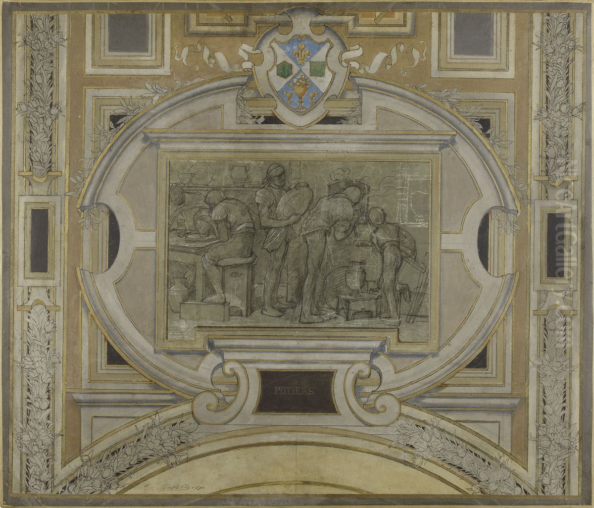 Esquisse pour la voute de la galerie des Metiers de l'Hotel de Ville : Potiers Oil Painting by Pierre-Victor Galland
