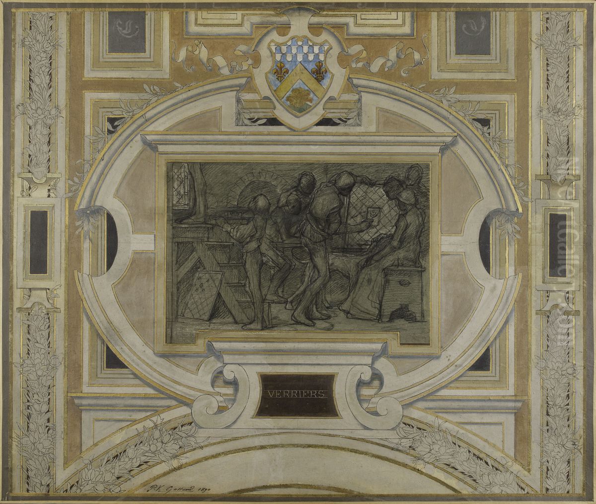 Esquisse pour la galerie des Metiers de l'Hotel de Ville : Verriers Oil Painting by Pierre-Victor Galland