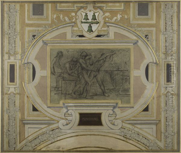 Esquisse pour la galerie des Metiers de l'Hotel de Ville : Fondeurs Oil Painting by Pierre-Victor Galland