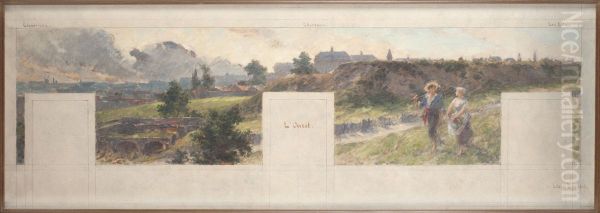 Esquisse pour la mairie de Bagnolet : Vues des environs de Bagnolet. L'Ouest - Charonne - Les Lilas Oil Painting by Louis Beroud