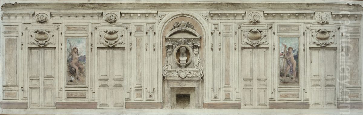 Esquisse pour la salle des mariages de la mairie de Courbevoie : L'amour - L'hymenee Oil Painting by Theobald Chartran